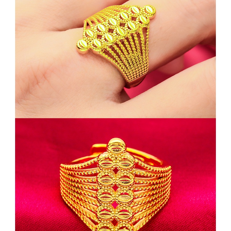 Goldkingdom Perhiasan Fashion 24K Bangkok Aksesoris Spot Wanita Besar Bunga Cincin Mendominasi Minimalis