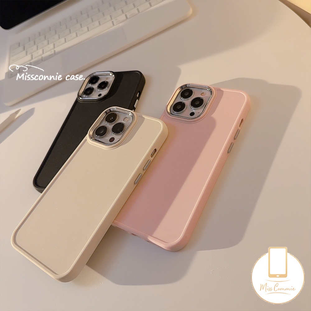 IPHONE Casing Ponsel Persegi Plating Mewah Kompatibel Untuk Iphone11 7Plus 8Plus 13 14 11 12 Pro MAX XR X XS MAX Simple Warna Solid Macaron Warna Permen Lembut Penuh Cover Pelindung