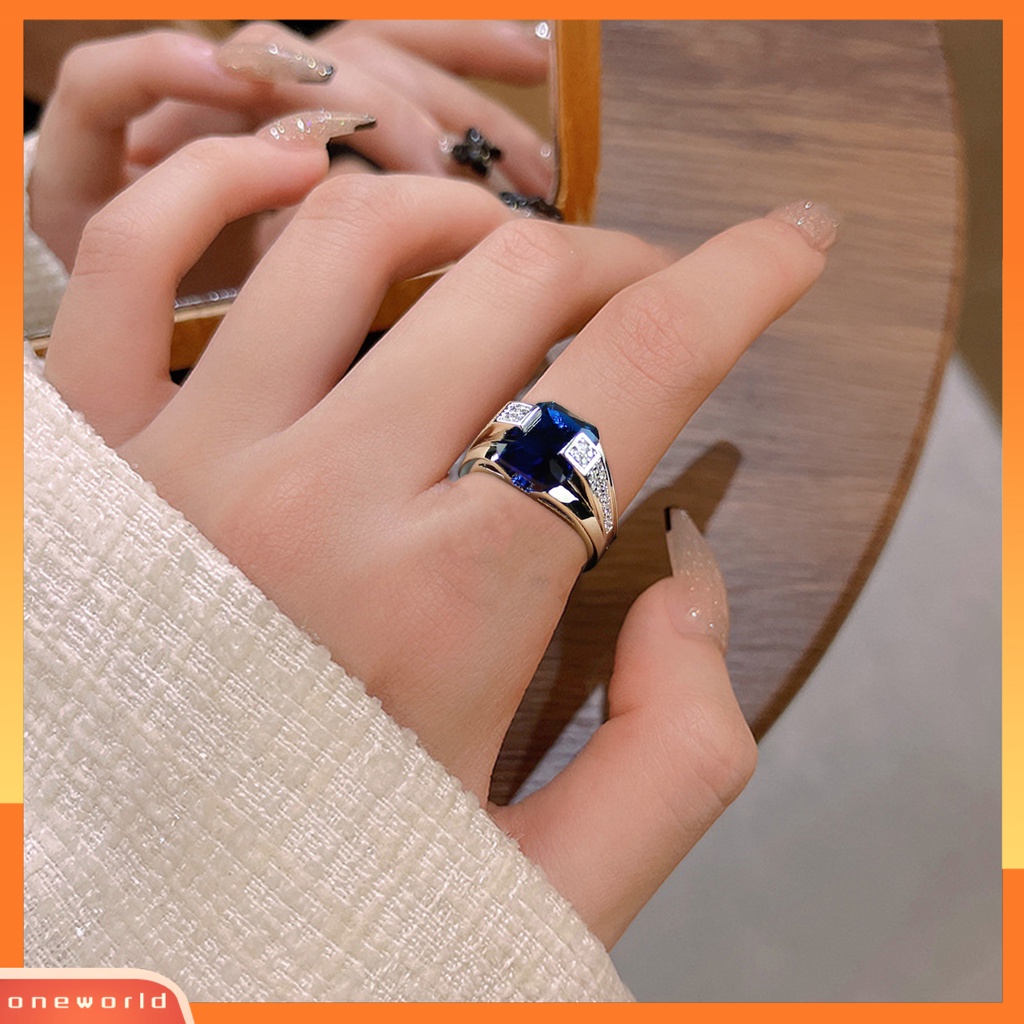 [EONE] Wanita Cincin Tidak Luntur Semua Pertandingan Indah Pakaian Sehari-Hari Bertatahkan Zirkon Biru Permata Imitasi Mengkilap Tinggi Lady Ring Fashion Perhiasan