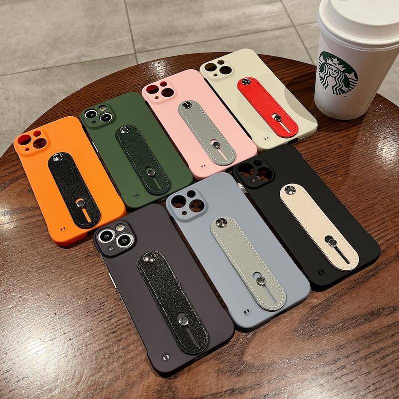 IPHONE Bracket Tali Pergelangan Tangan Phoen Case Untuk Iphone14 13 12 Pro MAX Plus Frameless Bracket Style brief Case Cover Untuk Iphone11