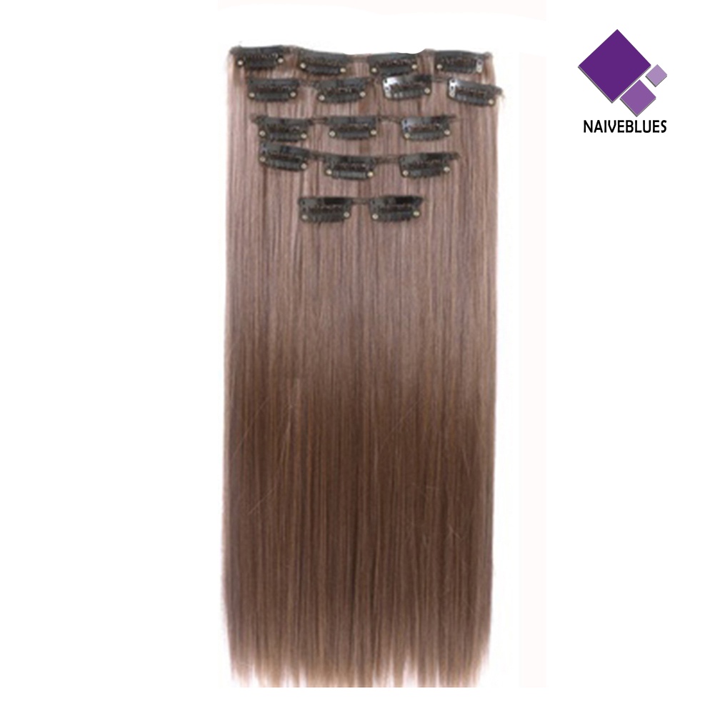 &lt; Naiveblues &gt; Fashion Lady 16klip Sopak Wig Cosplay Ekstensi Rambut Panjang