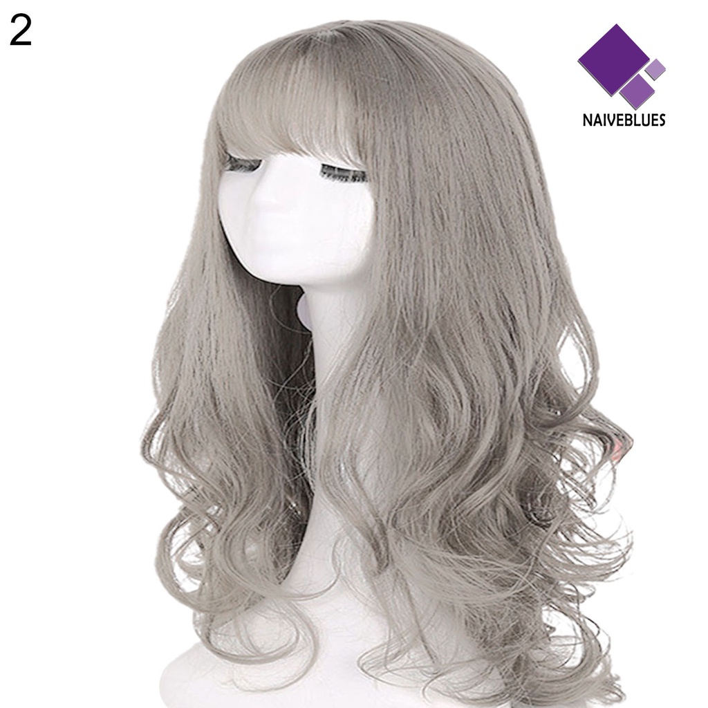 &lt; Naiveblues &gt; Sopak Gelombang Besar Wig Panjang Poni Alami Wanita Nyaman Untuk Pesta