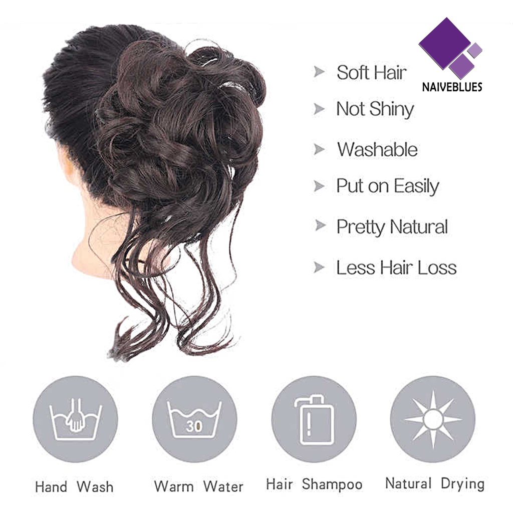 &lt; Naiveblues &gt; Grab Clip Wig Fluffy Soft Touch Realistis Alami Wanita Jepit Rambut Wig Hitam Untuk