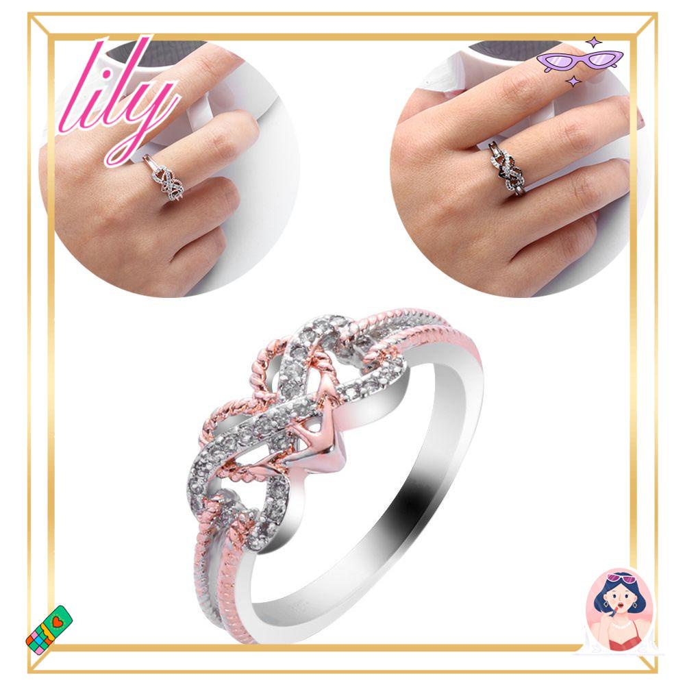 Lily Heart Infinity Rings Perhiasan Tunangan Pernikahan Two Tone