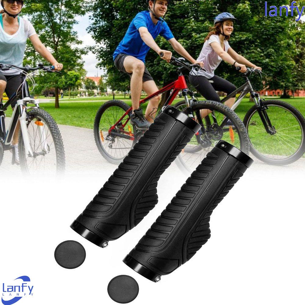 Lanfy Grip Sepeda Ergonomis Non Selip MTB Ultralight Aksesoris Sepeda Penyerapan Shock Kunci Ganda Bar End Anti-Selip Stang Grips