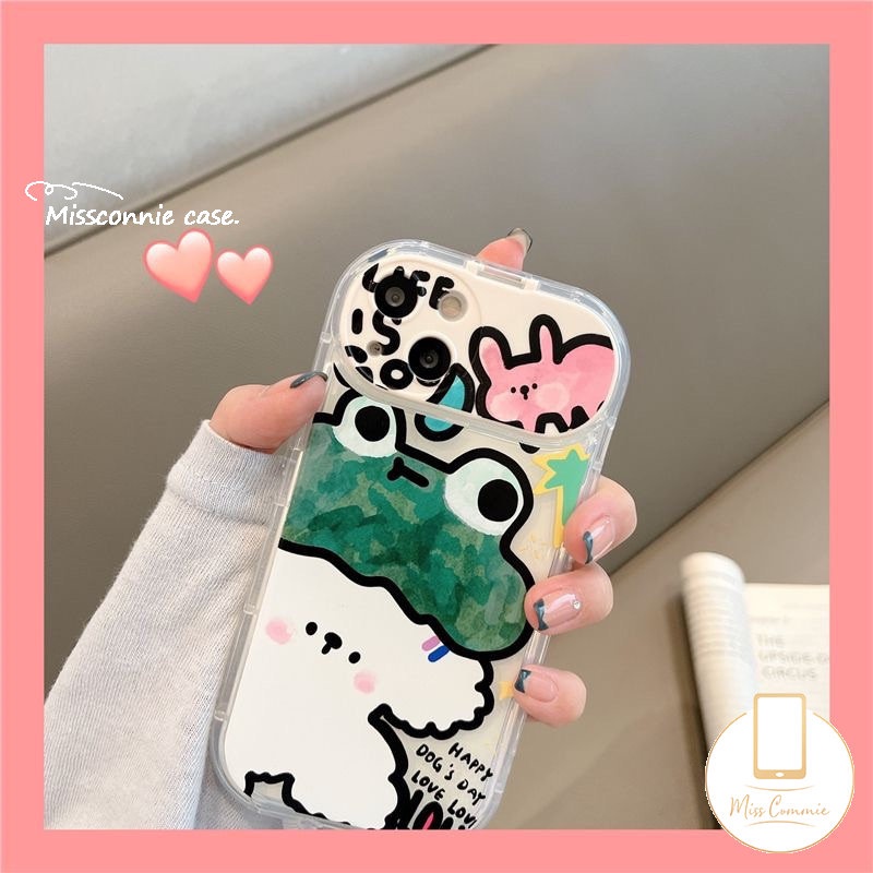 Graffiti Kartun Hewan Lucu Kelinci Kodok Anjing Phone Case Untuk Oppo A7 A15 A12 A57 A53 A9 A5 A31 A33 2020 A5s A35 A77S A77 A11K A15s A3s Kreatif Flip Make Up Cermin Soft Case