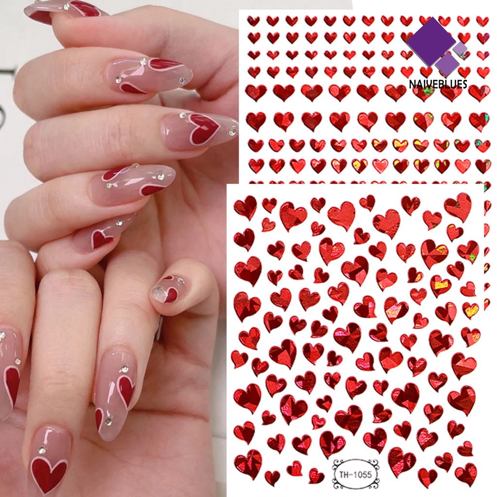 [naiveblues] Stiker Jantung Kuku Tidak Luntur Perekat Diri Tidak Jatuh Removable DIY Valentines Day Nail Lover Lucu