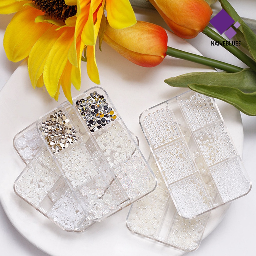 [naiveblues] 1kotak Nail Art Decor Shiny Tiga Dimensi Glitter DIY Mini 12kuntum Imitasi
