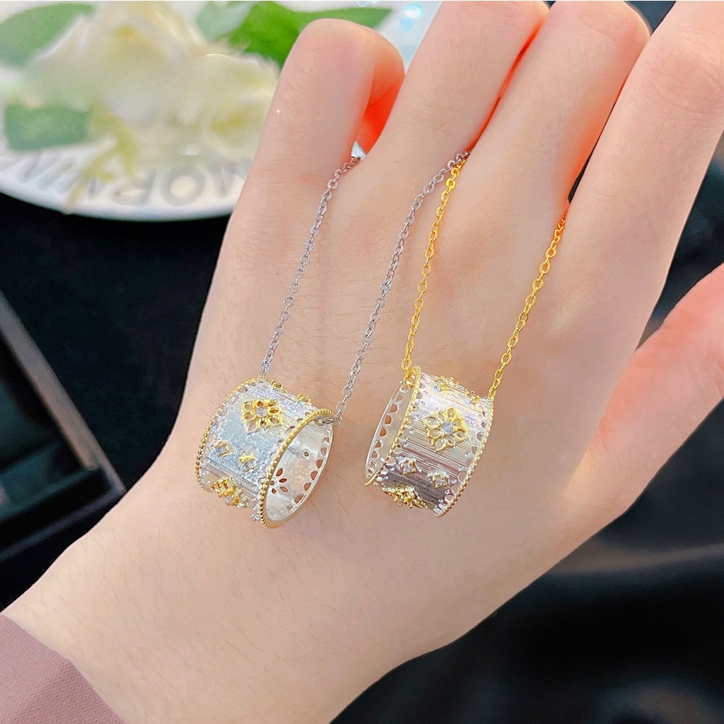 Goldkingdom Aksesoris Perhiasan Fashion Ready Stock Istana Gaya Ukiran Pengerjaan Emas Renda Rolling Bead Edge Snowflake Ring Edisi Lebar Cincin