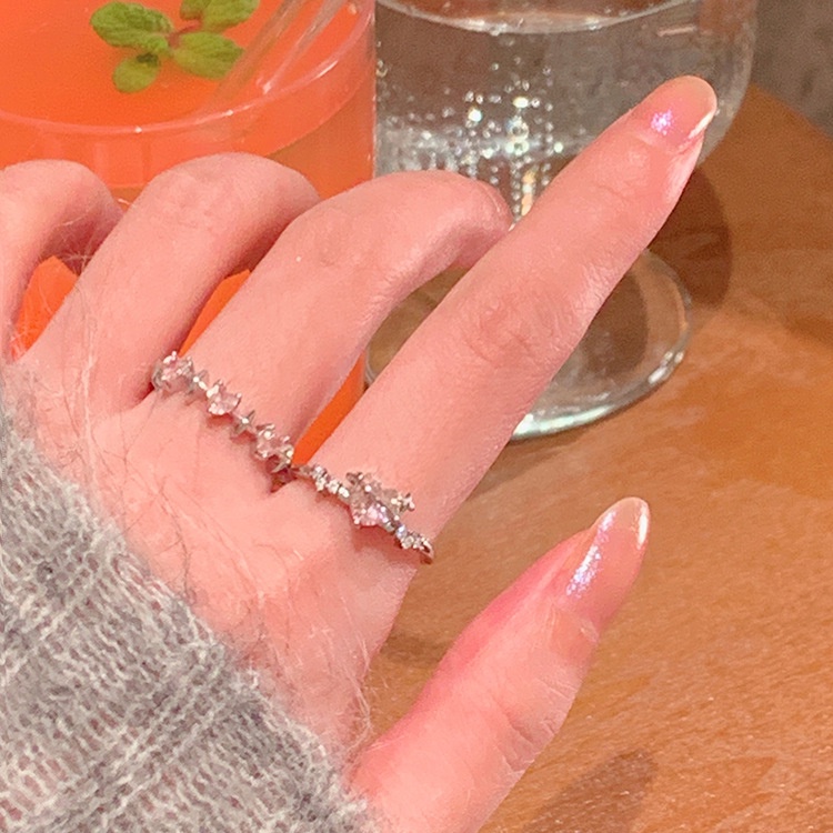 Korea Merah Muda Zirkon Jantung Cincin Sliver Beruntung Rings Untuk Wanita Fashion Perhiasan Y2K Aksesoris