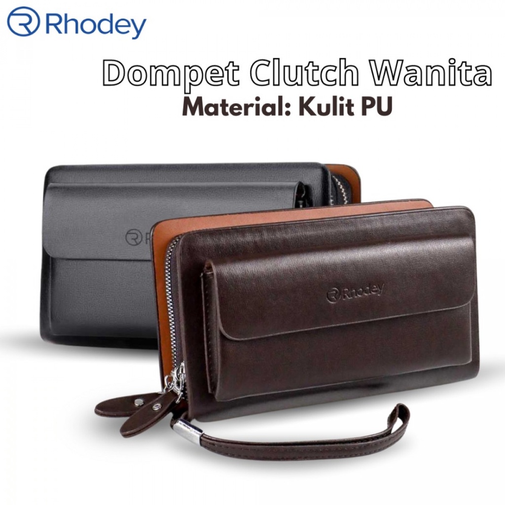 Rhodey Dompet Clutch Wanita Panjang Simple Elegan Bahan Kulit