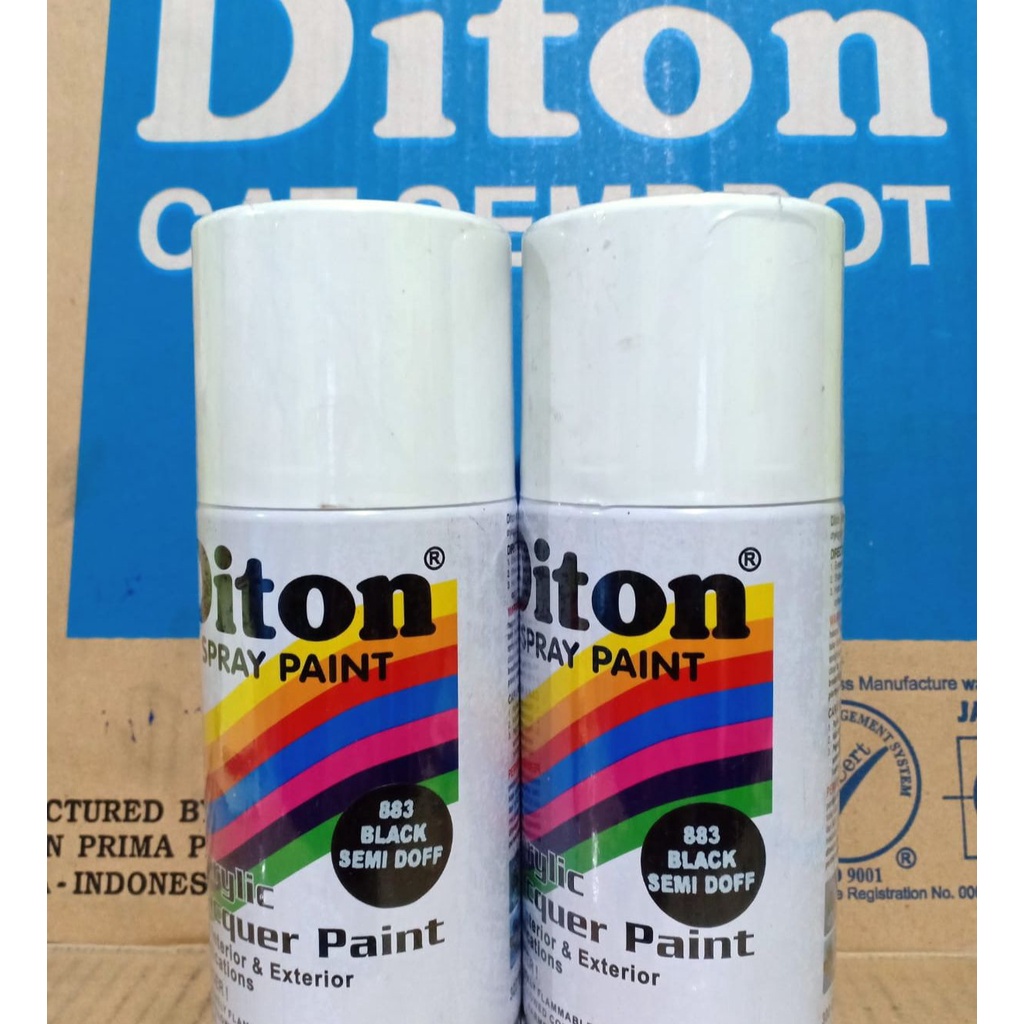 SOLID COLOURS DITON Spray Paint Acrylic Lacquer Paint Pilox Pilok Cat Semprot - 883 BLACK SEMI DOFF / HITAM SEMI DOP (300cc / 300ml)