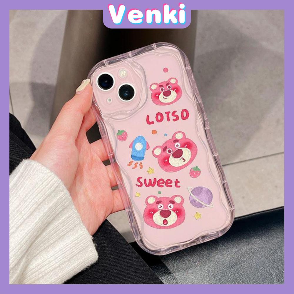 VENKI - For iPhone 11 iPhone Case 3D Curved Edge Wave Clear Case TPU Airbag Shockproof Camera Cover Cute Strawberry Bear Compatible with iPhone 14 13 Pro max 12 Pro Max xr 7 8Plus