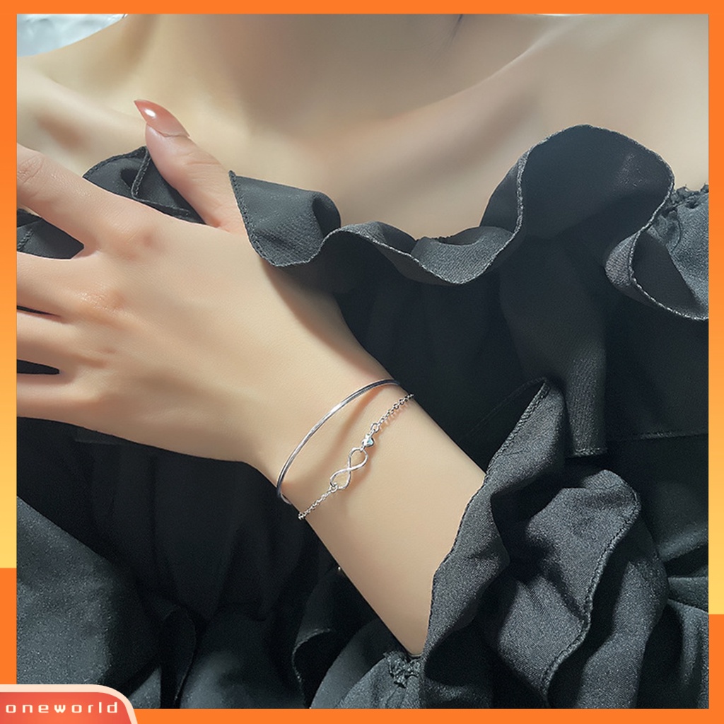 [ONE] Wanita Gelang Lapisan Ganda Kilau Cerah Liontin Cinta Abadi Electroplating Anniversary Souvenir Unfading Infinity Charm Bracelet Bangle Untuk Pakaian Sehari-Hari