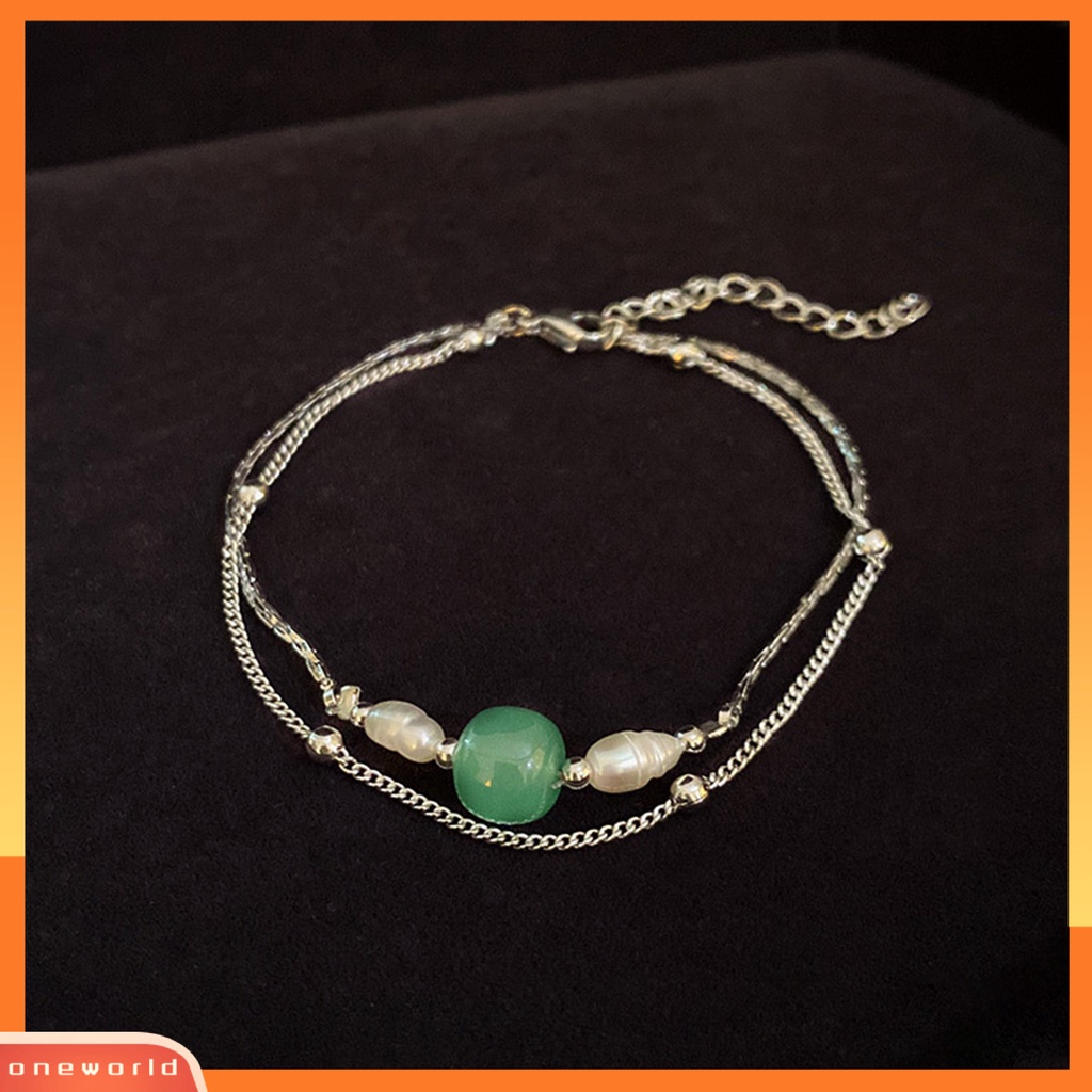 [EONE] Wanita Gelang Double-layers Gaya Cina Dainty Retro Faux Chalcedony Ladies Bangle Perhiasan Aksesoris