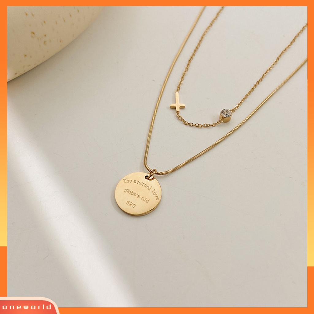 [EONE] Kalung Wanita Dua Lapisan Liontin Bulat Perhiasan Kalung Huruf Vintage Untuk Perjamuan