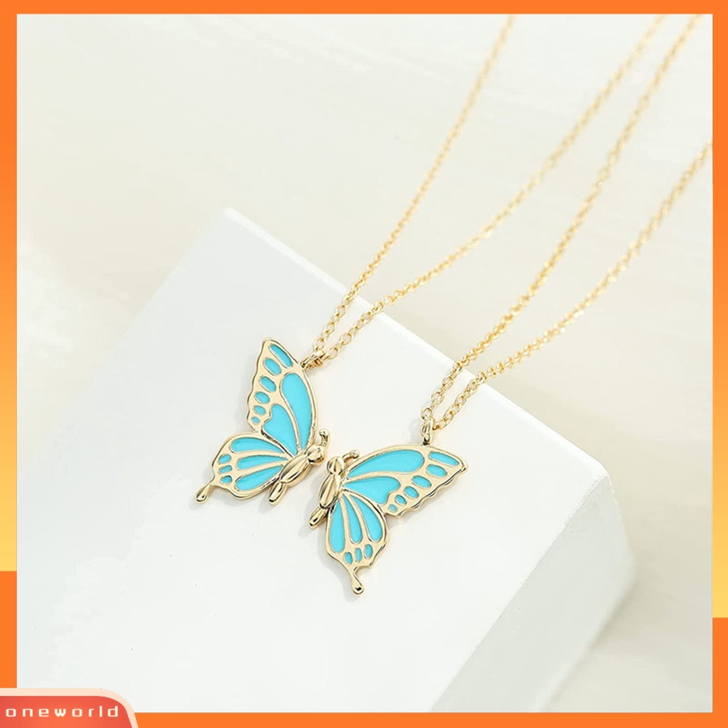 [EONE] 2 Pcs/Set Kalung Persahabatan Bermakna Kilau Terang Semua Pertandingan Adjustable Ekstensi Rantai Dekorasi Hadiah Sahabat BFF Sister Butterfly Pendant Necklace Untuk Anniversary