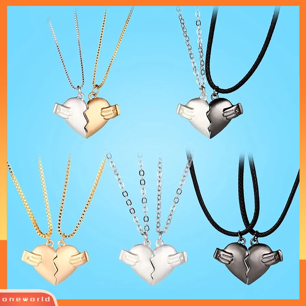 [EONE] 2 Pcs Liontin Kalung Kepribadian Valentine Hadiah Paduan ic Cinta Hati Pasangan Kalung Perhiasan Aksesori