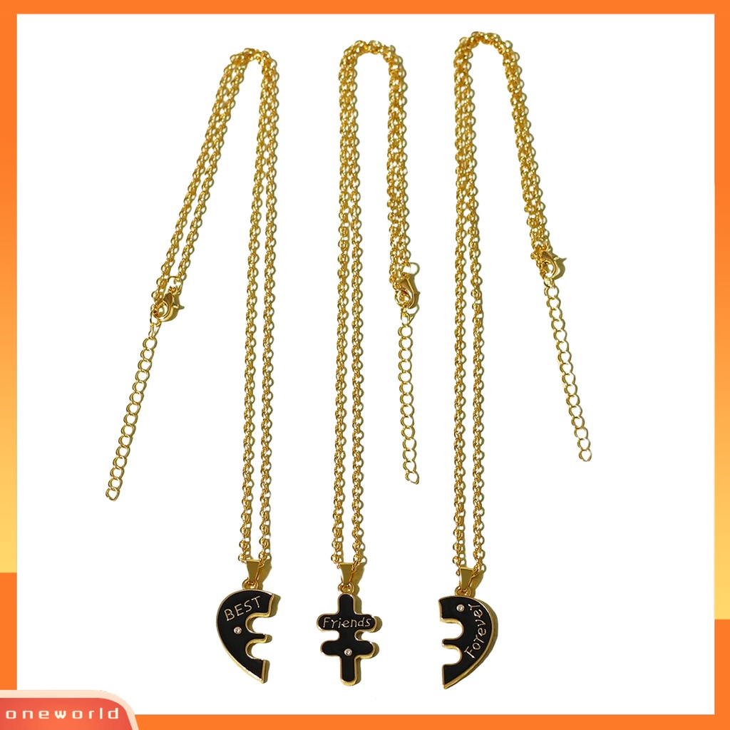 [EONE] 3 Pcs/Set Wanita Kalung Sahabat Selamanya Kepribadian Splicing Cinta Hati Klavikula Kalung Fashion Perhiasan