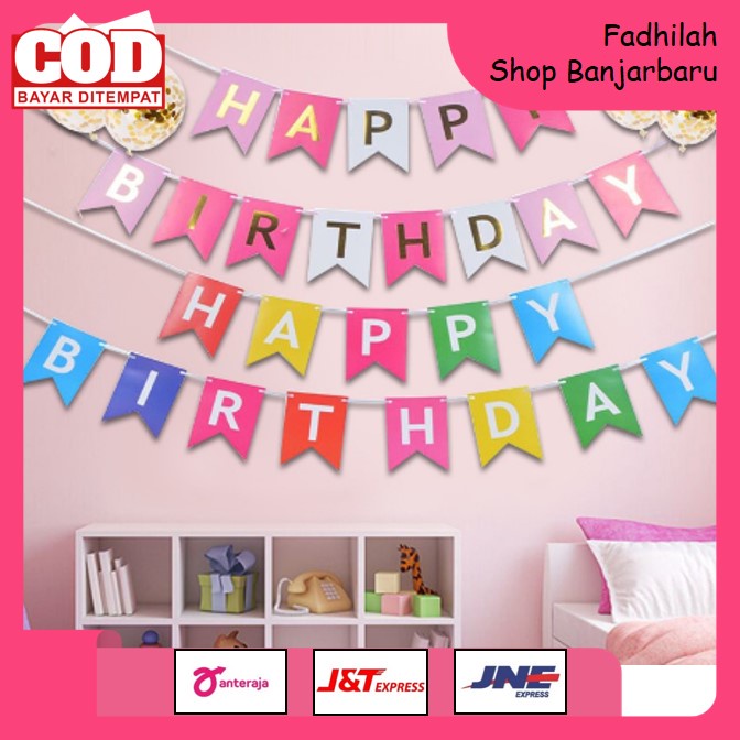 BANNER HAPPY BIRTHDAY WARNA WARNI BACKDROP PESTA BENDERA BUNTING ULTAH SEGILIMA BANNER TULISAN ULANG TAHUN POLOS MURAH | FADHILAH SHOP BJB