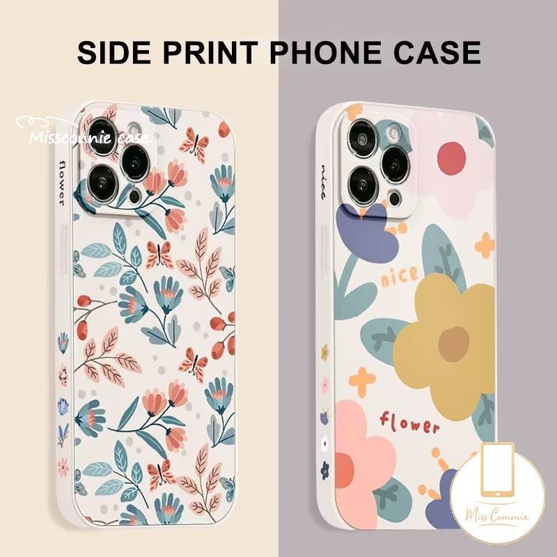 REDMI Pola Samping Bunga Segar Daun Case Untuk Redmi10 12C 9A A1 9 9T 9C NFC Note12 11 11s 9 8 10s 10 Pro Plus Mi 10 11 Lite 10T Poco M4 X5 F4 M5 F3 M3 X3 Pro Sarung Bunga Tpu Lembut