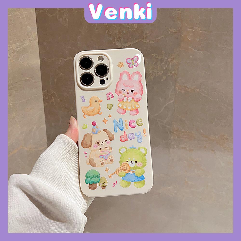 VENKI -For iPhone 11 iPhone Case Cream Glossy Soft Case TPU Shockproof Camera Cover Protection Cute Cartoon Animals Compatible with iPhone 14 13 Pro max 12 Pro Max xr xs max 7 8