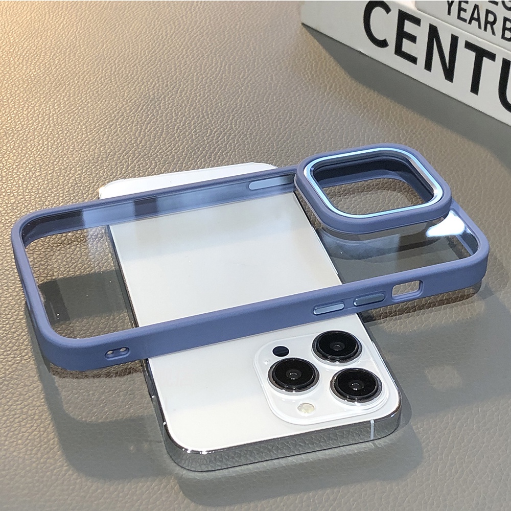 IPHONE Casing Bening Pelindung Lensa Bumper Bahan Metal Luxucy Untuk Iphone14 13 12 11 Pro Max14 Plus 14 12 Pro Plating Purple Cover