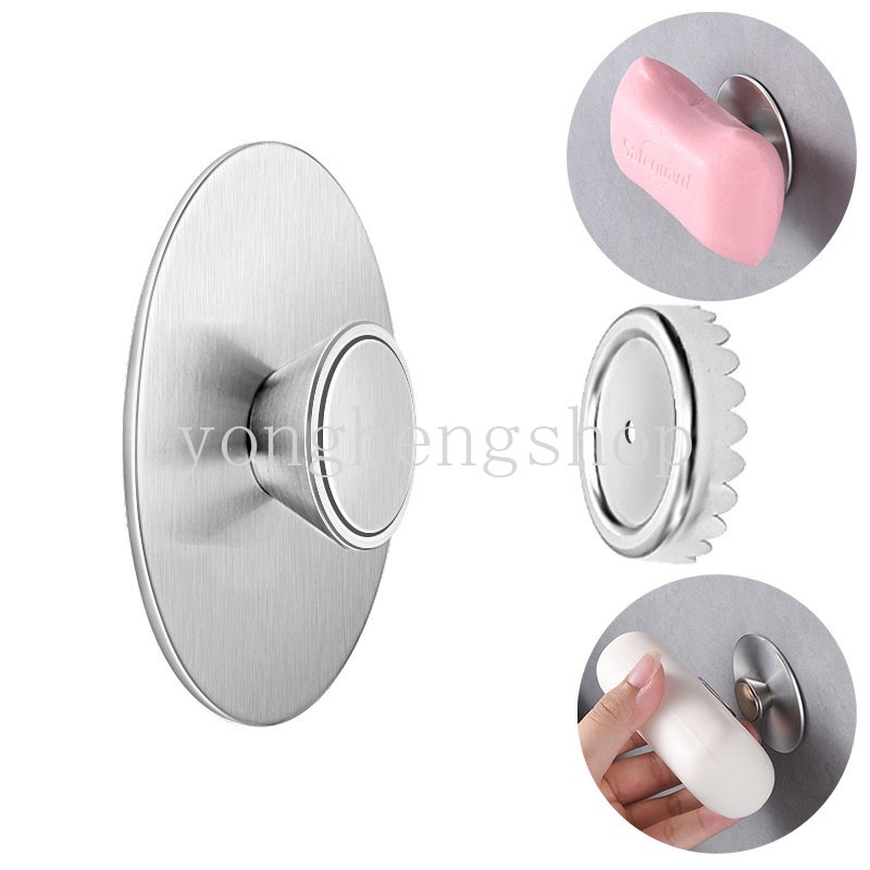 Kreatif Stainless Steel Magnetic Soap Holder Punch-Free Pengisap Sabun Gantung Dinding Penyimpanan Sabun Drain Rack Hooks Organizer Aksesoris Kamar Mandi