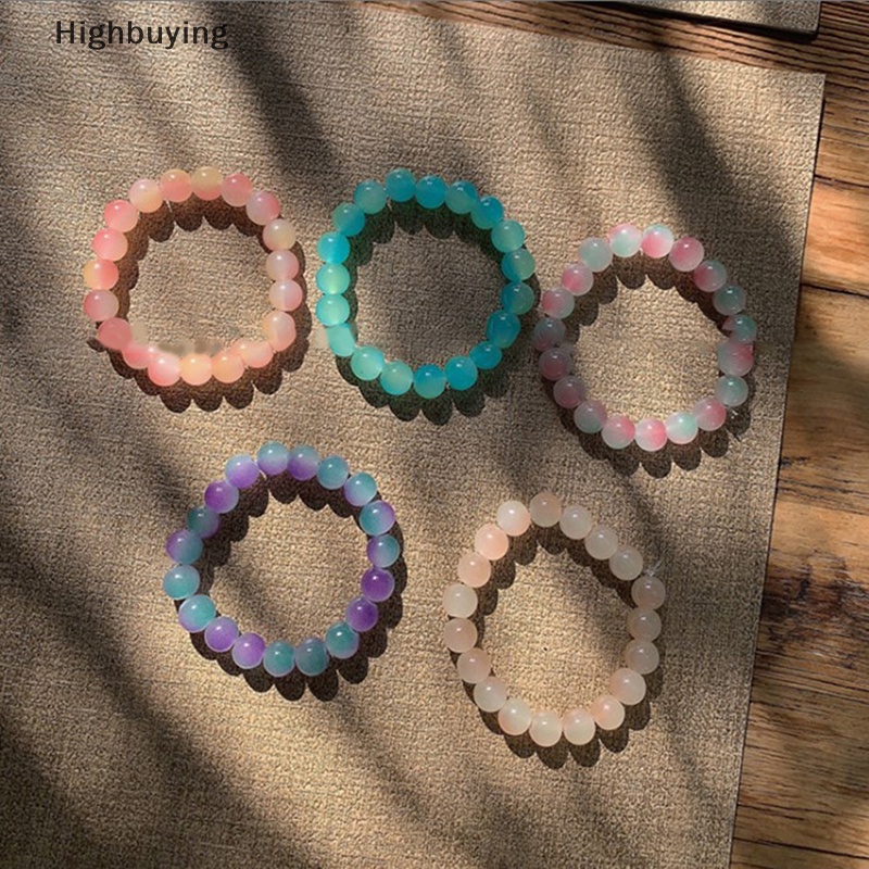 Hbid Gradasi Colorful Kaca Kristal Moonstone Gelang Multicolor Batu Manik-Manik Pesona Gelang Handmade Gelang Hadiah Glory