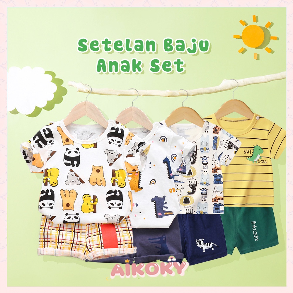 Aikoky Baju Tidur Anak Bayi 0-2 Tahun / Setelan Pendek Anak Dan Celana Pendek Laki Laki