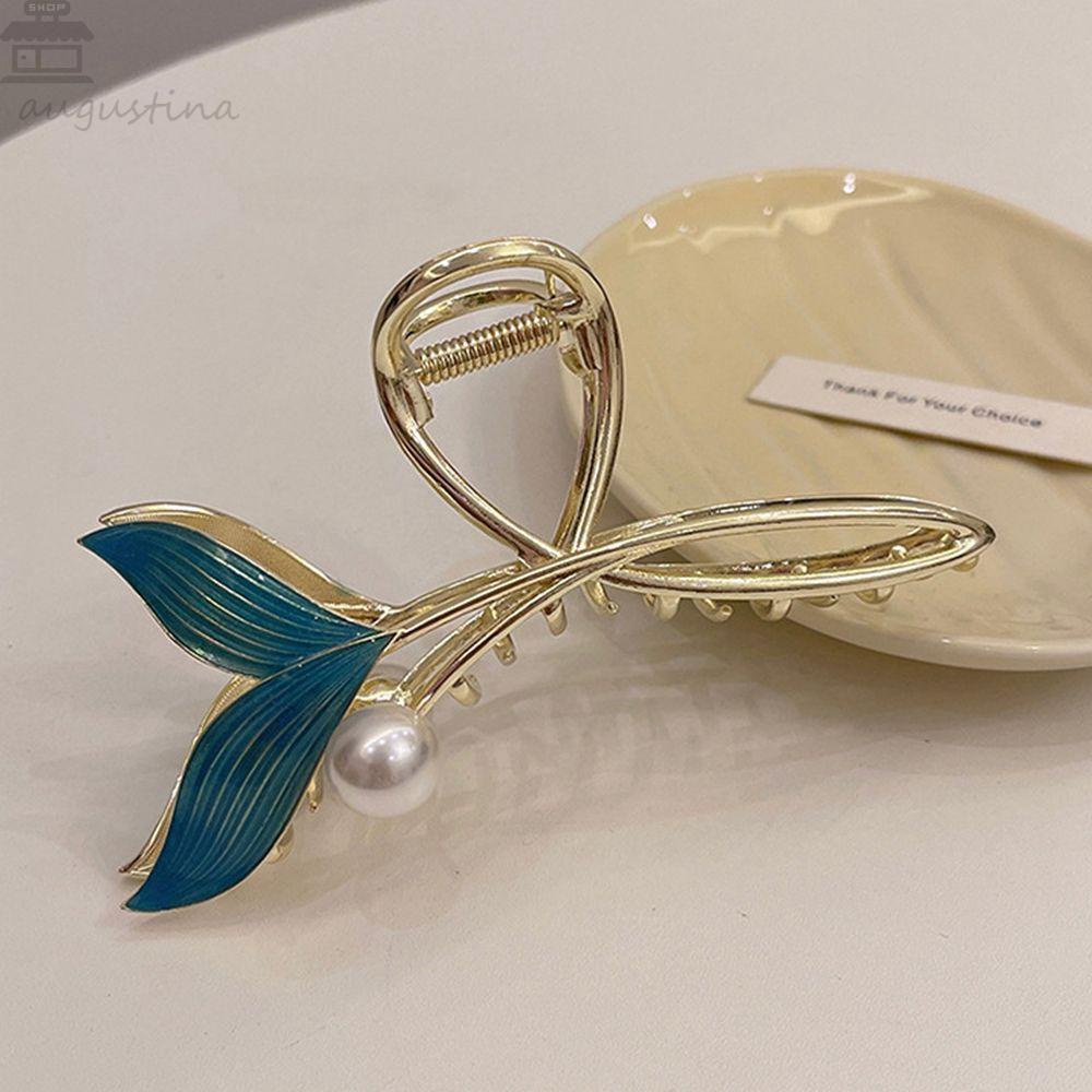 Agustina Biru Fishtail Hair Claw Besar Manis Berongga Hiu Klip Gadis Rambut Klip Geometris Hair Claw Aksesoris Rambut Perempuan