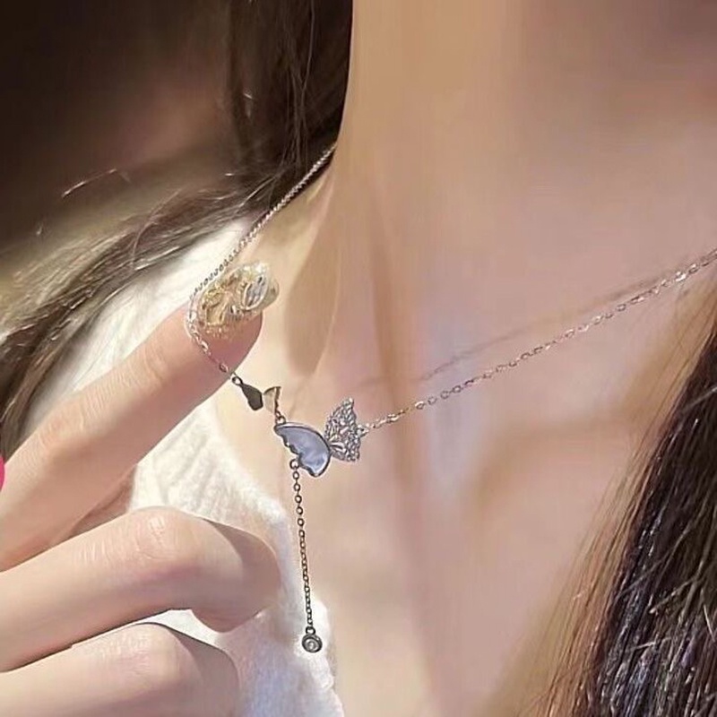 Kalung Kupu-Kupu Bahan Alloy Berlian Imitasi Korea Untuk Anak Perempuan