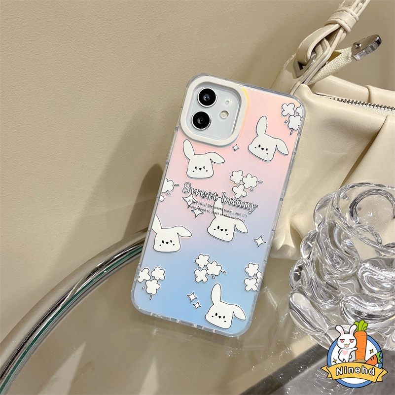 IPHONE Ins Gradien Casing Laser Kompatibel Untuk Iphone14 13 12 11 Pro Max X Xr Xs Max 8 7 6 Plus SE 2020 Kreatif Lukisan Kelinci Shockproof Phone Case Tepi Lurus Akrilik Hard Case