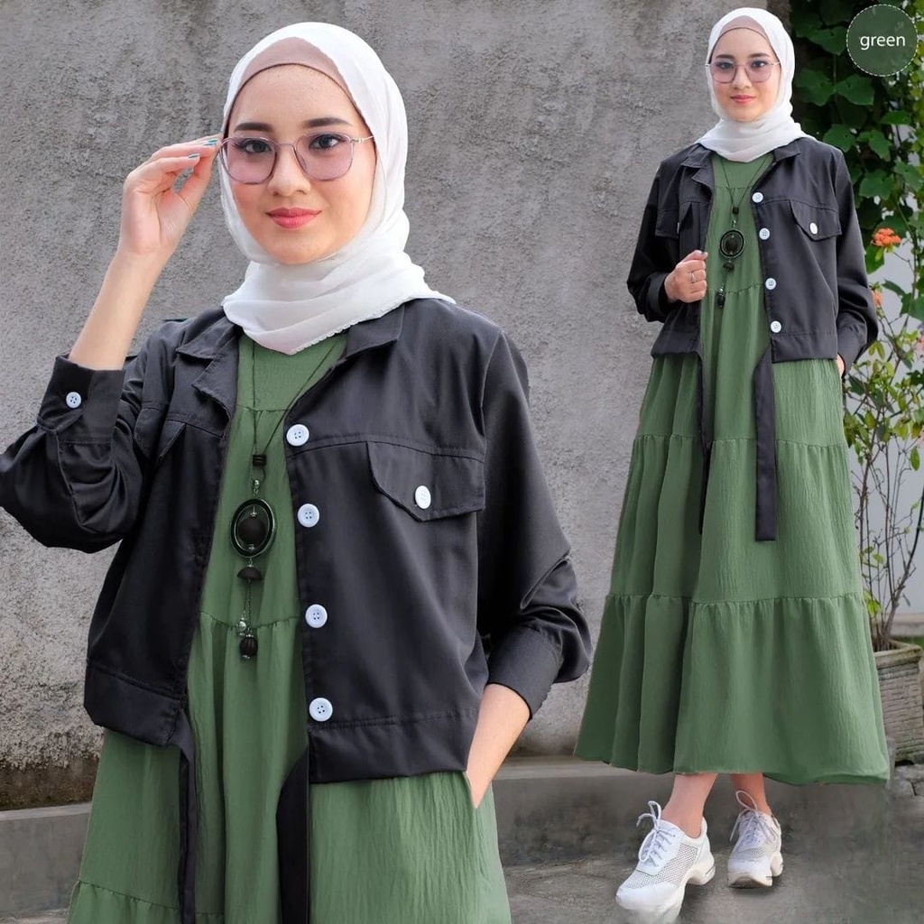 GAMIS STORE - Keysa Set 2in1 Setelan Baju Gamis Muslim Fit To L Besar Premium Stelan Free Rompi