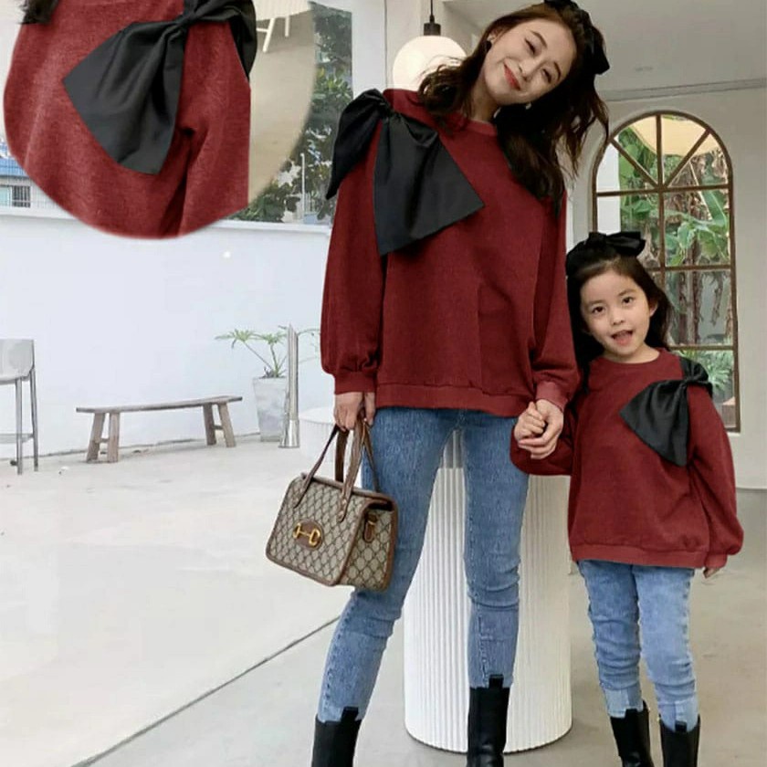 COUPLE IBU ANAK CASUAL BAJU COUPLE MOM & KIDS COUPLE BIG RIBBON PITA