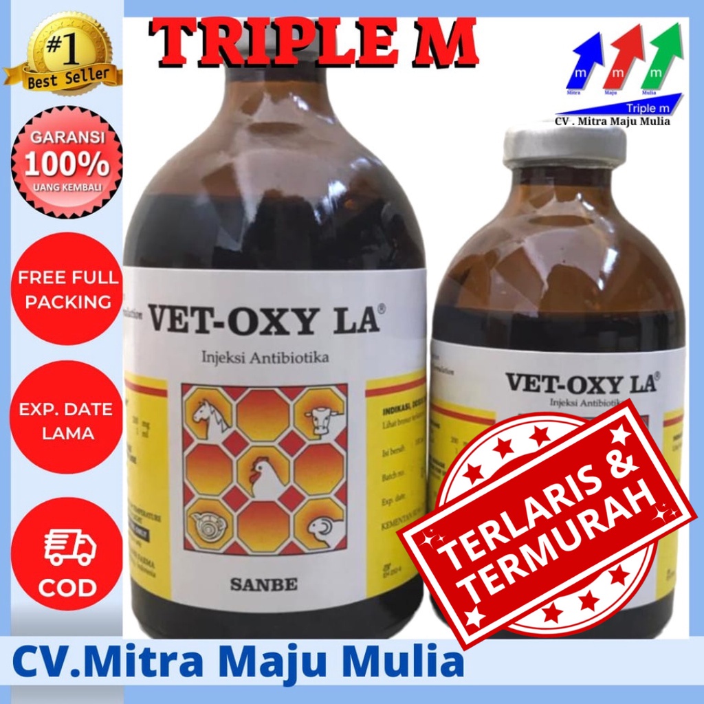 VET OXY LA Vol 50 ml &amp; 100 ml Obat Antibiotik Hewan Long Acting Sanbe