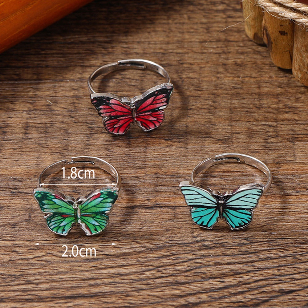 3pcs Butterfly Finger Ring Set Simple Cute Multicolor Enamel Adjustable Open Rings Untuk Wanita Hadiah Pesta Ulang Tahun