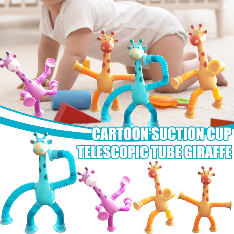 Baru Lucu Pop Tabung Sensory Suction Cup Mainan Plastik Dapat Dibentuk Novelty Telescopic Giraffe Fidget Toys Bellow Stress Relief Squeeze Toys