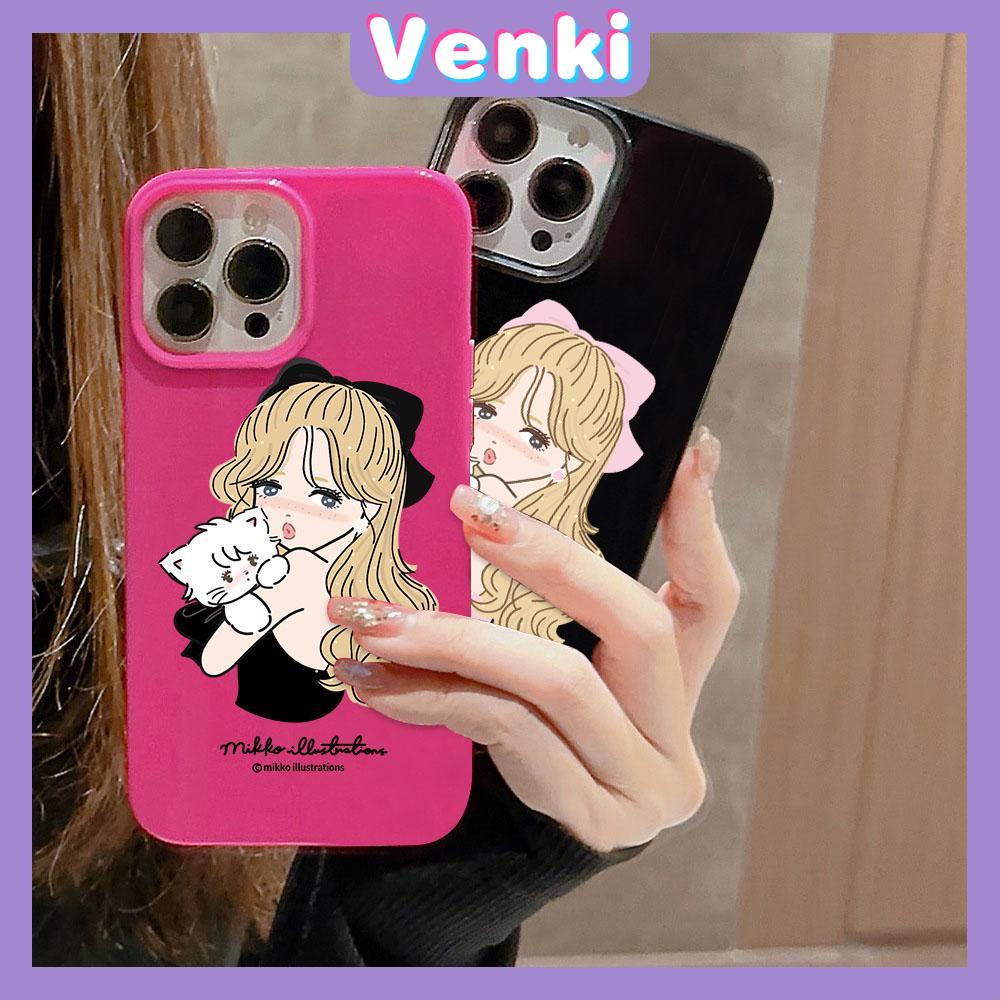 VENKI -For iPhone 11 iPhone Case Red Glossy TPU Soft Case Shockproof Protection Camera Beautiful Girl With Cat Compatible with iPhone 14 13 Pro max 12 Pro Max xr xs max 7 8Plus