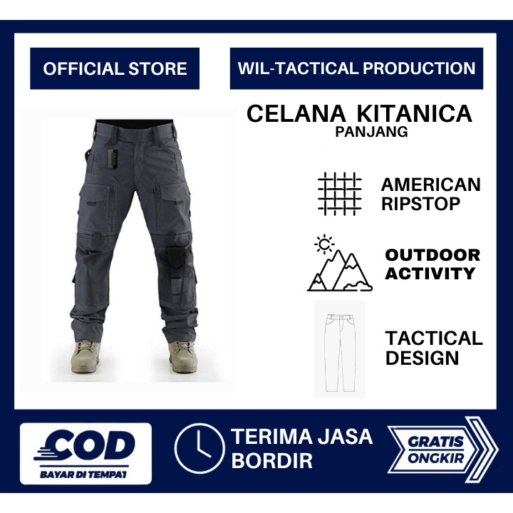 Wil Tac Celana Panjang Lapangan Pria Tactical Kitanica Bahan American Ripstop Original 100% Abu Abu 