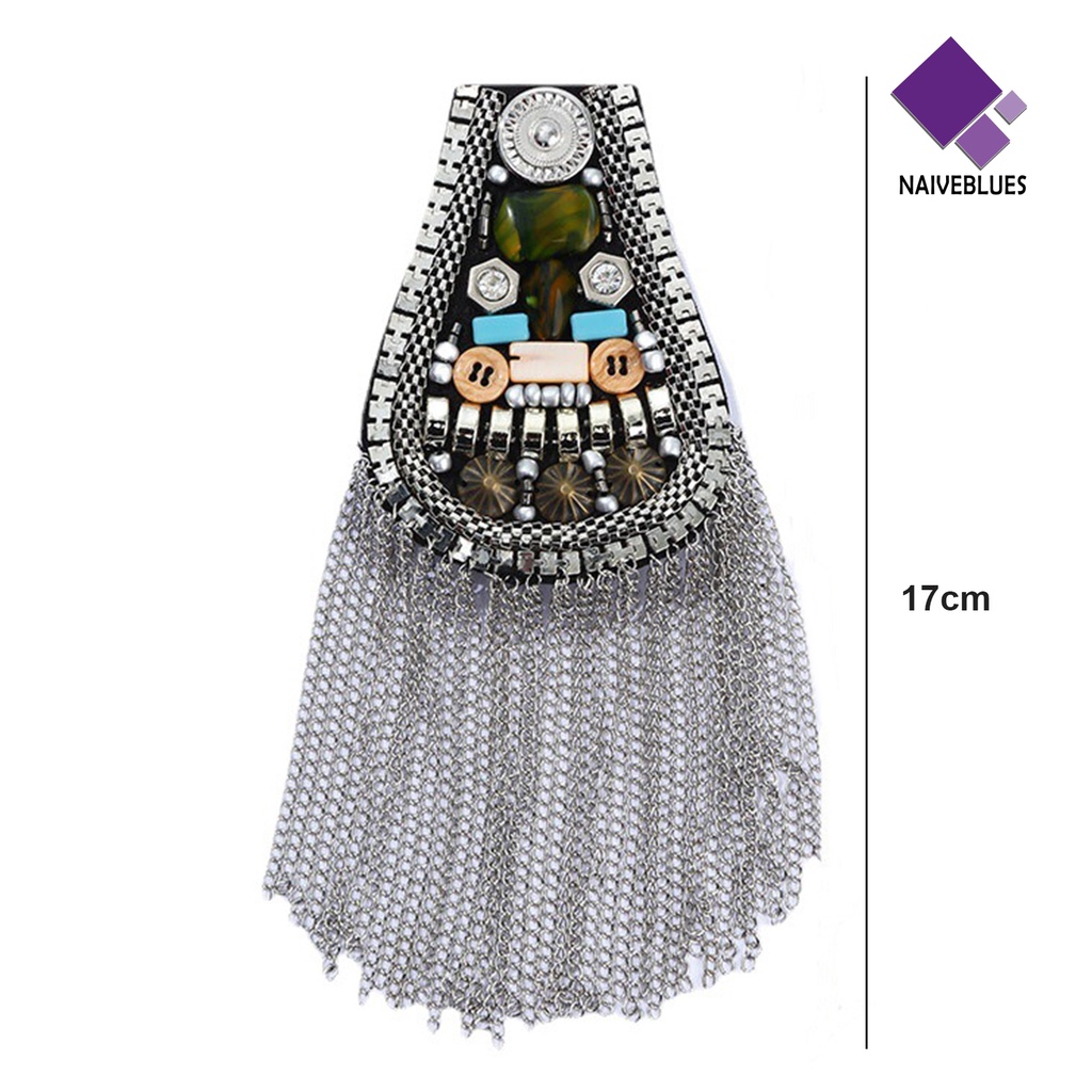 &lt; Naiveblues &gt; Bahu Epaulet Tombol Rivet Rantai Jumbai Handmade Pakaian Decor Wanita Bahu Lencana Bros