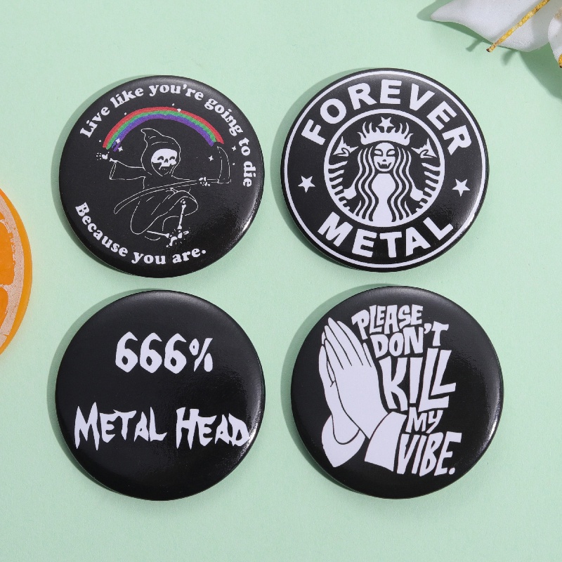 44mm Rock Roll Tinplate Pin Punk Tidak Mati Selamanya Bros Lencana Kerah Pin Tombol Lencana Punk Musik Perhiasan Hadiah Untuk Penggemar