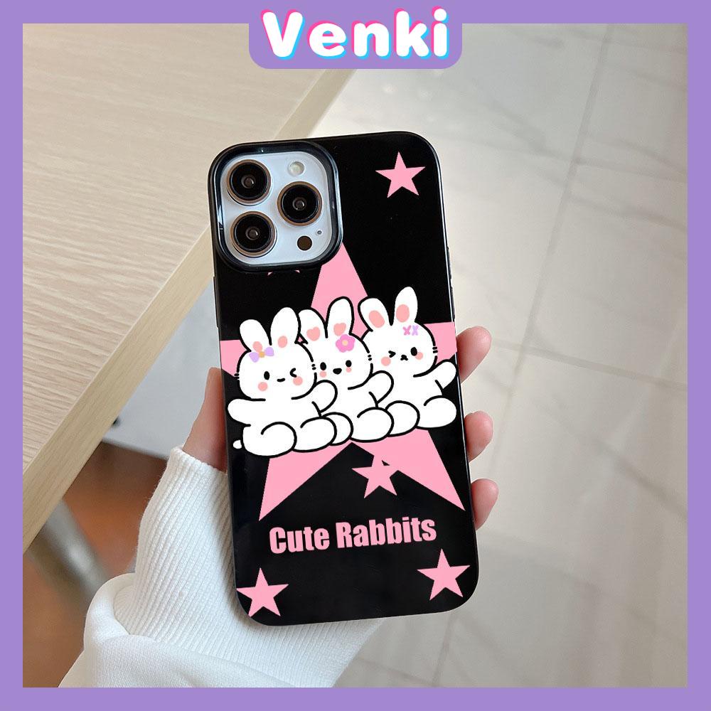 VENKI - For iPhone 11 iPhone Case Black Glossy TPU Soft Case Shockproof Protection Camera Cute Love Rabbit Compatible with iPhone 14 13 Pro max 12 Pro Max xr xs max 7Plus 8Plus