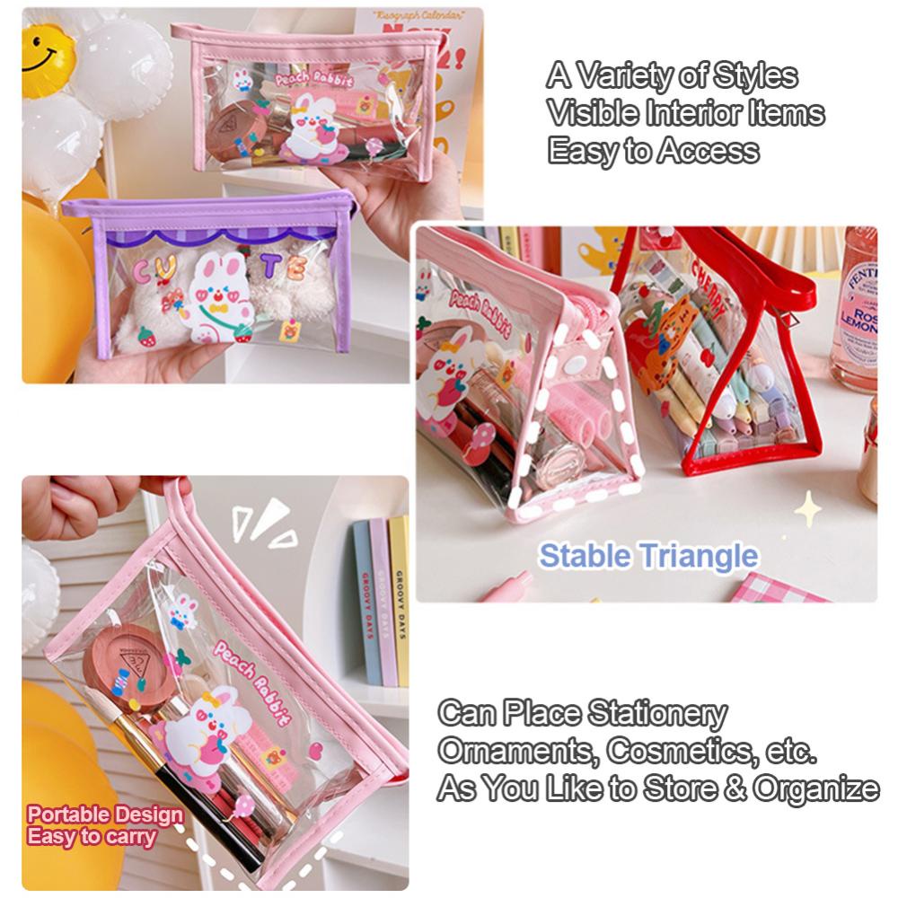 Timekey Ins Beruang Lucu Kelinci Berbulu Transparan Pensil Case Kapasitas Besar Tas Make Up Plastik PVC Tas Penyimpanan Besar J2N5
