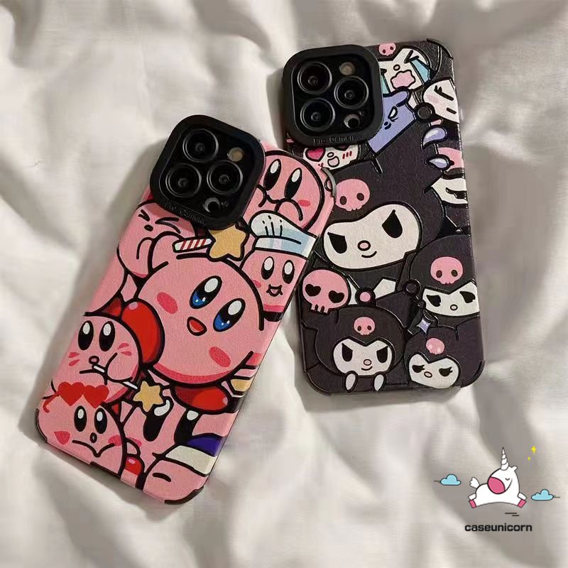 IPHONE Casing Ponsel Kompatibel Untuk Iphone11 14 12 13 Pro MAX 7Plus XR 78 Plus X XS MAX Kartun Lucu Kuromi Kirby Silikon Lembut Tpu Shockproof Mewah Tekstur Kulit Cover