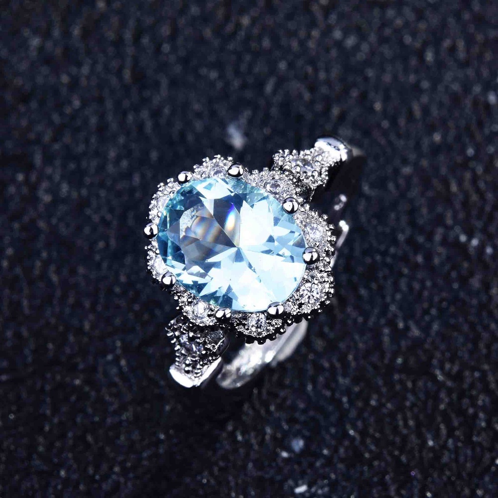 Goldkingdom Aksesoris Perhiasan Fashion Ready Stock Natural Blue Topaz Cincin Perempuan Set Permata Pembukaan Cincin Perhiasan Warna-Warni Jewelry Ring