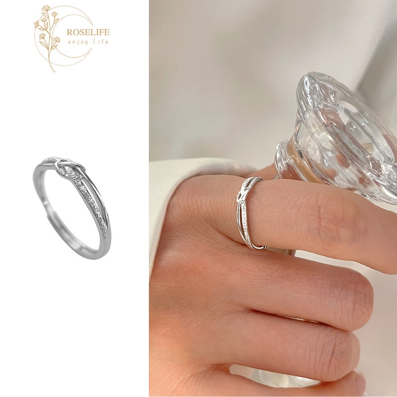 Roselife Korea S925 Perak Cinta Hati Simpul Cincin Untuk Wanita Gadis Minimalis Trendi Geometris Memutar Garis Terbuka Rings Elegan Fashion Jari Perhiasan Hadiah