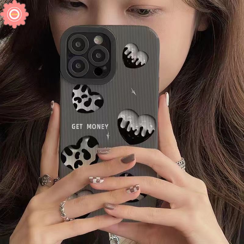 IPHONE Retro Fashion Leopard Cinta Hati Ponsel Case Kompatibel Untuk Iphone11 12 14 13 Pro MAX XR 7 8 Plus X XS MAX 7Plus Shockproof Lembut Tpu Silicon Mewah Tekstur Kulit Cover