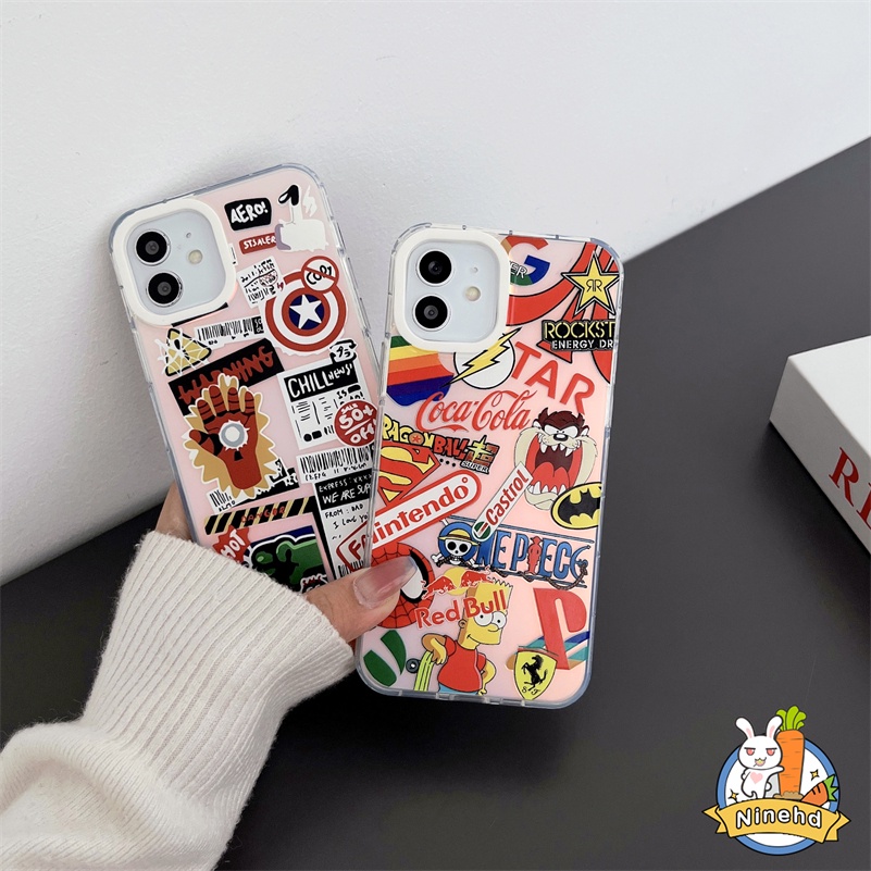 IPHONE Marvel Avengers Alliance Phone Case Kompatibel Untuk Iphone14 13 12 11 Pro Max X Xr Xs Max8 7 Plus SE 2020 Laser Silikon Soft Case Dua Lapisan Shockproof Cases Cover Pelindung