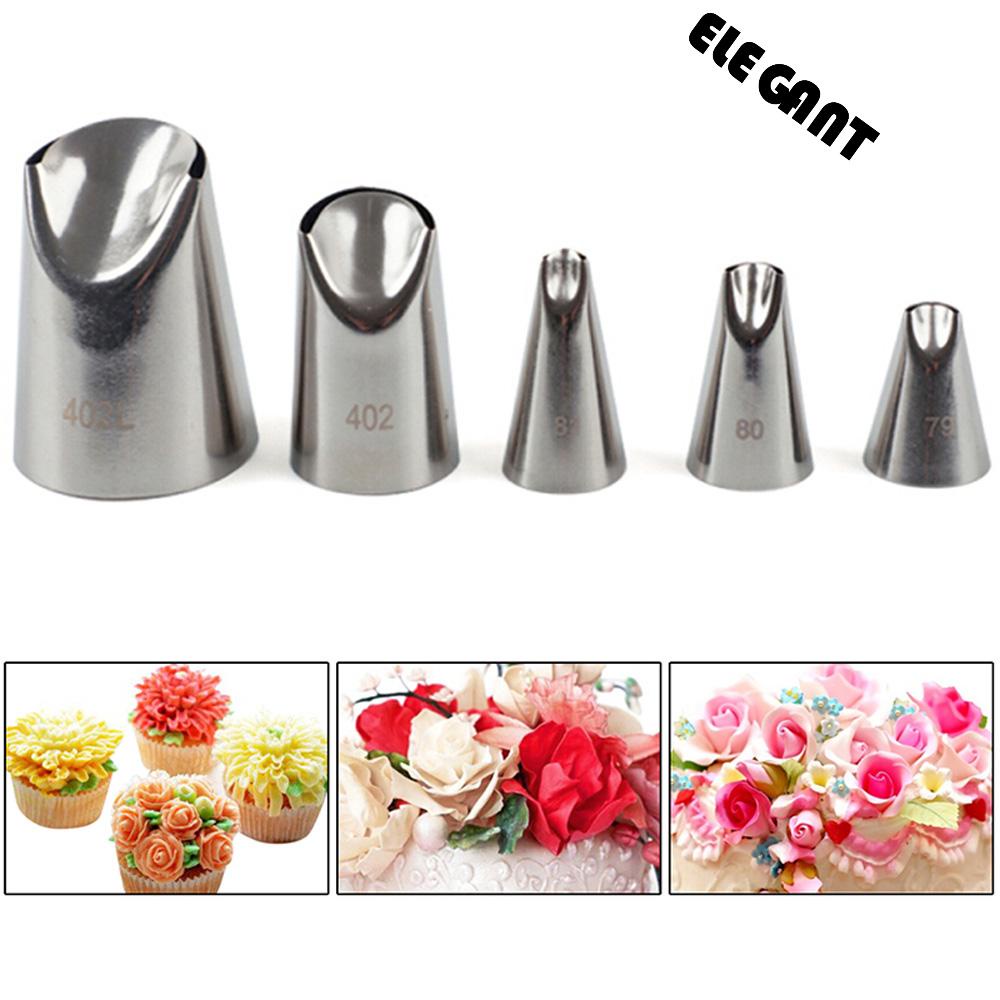 [Elegan] Icing Piping Nozel Es Krim 5pc/set Biskuit Krisan Nozzle Cupcake Kue Dekorasi Rusia Pastry Tip